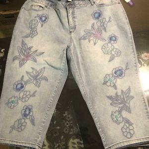 Plus SIze 24W Embroidered Capris